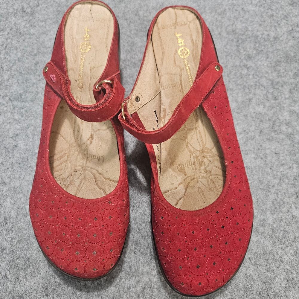 J-41 Jasper Red Suede Leather Wedge Mary Jane Clogs Women's 11B New With Flaws